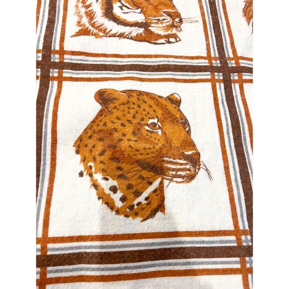 Vintage Tiger Cub Lion Leopard Big Cat Poly Blanket 92" x 72” Brown Orange White - Picture 6 of 10